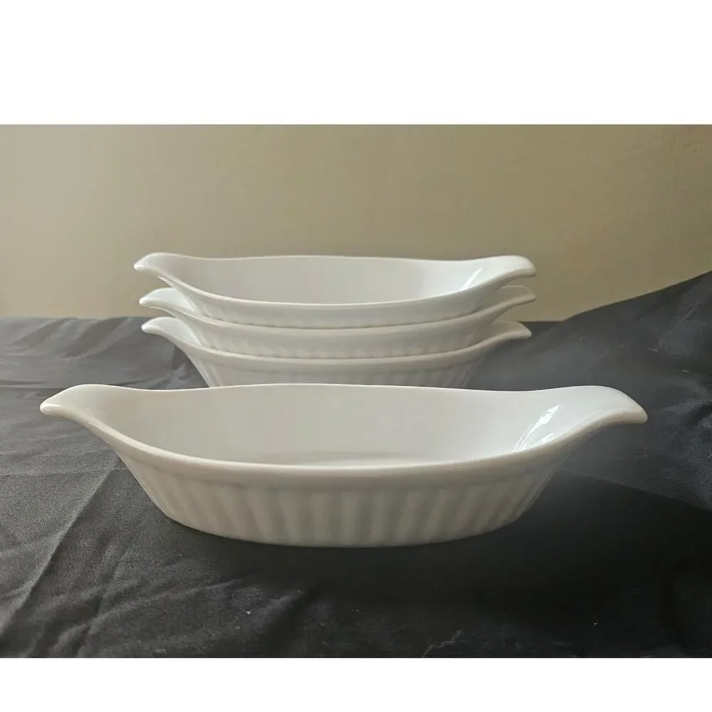 Nesting White Ceramic Oval Personal Mini Baker Dishes Set of 4 Oven Safe
